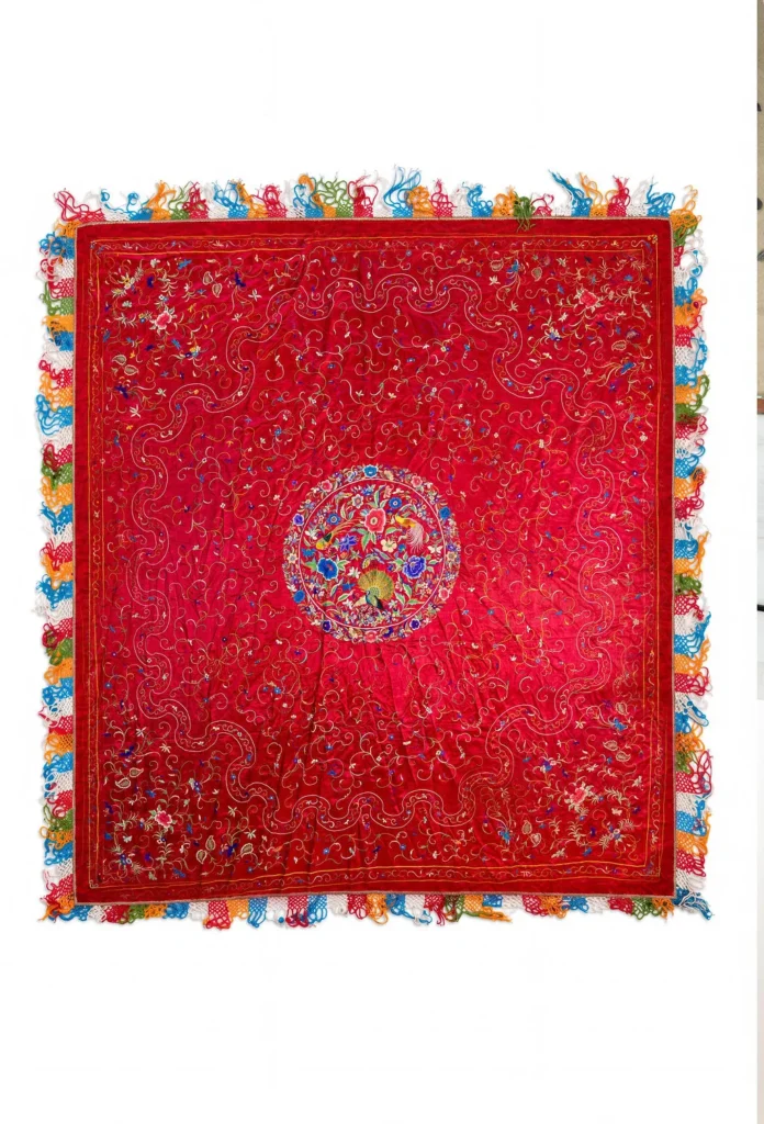 Carmine Embroidered Manila Shawl