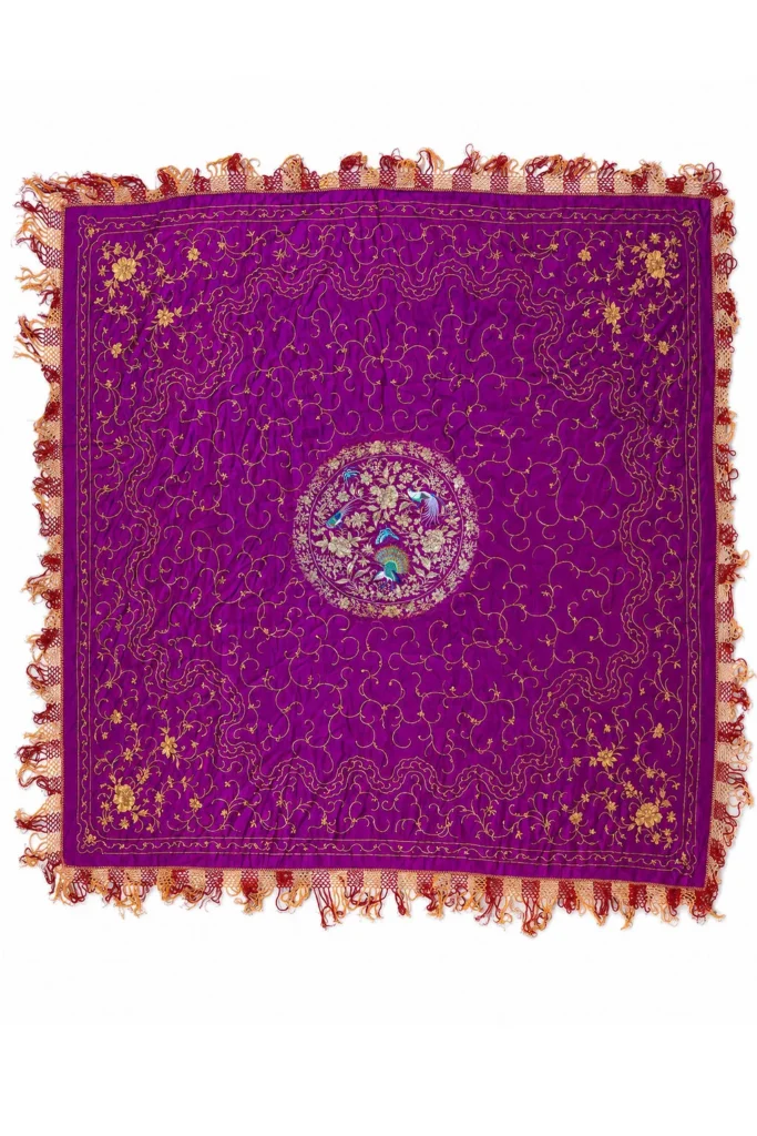Violet Manila Shawl with Silver Thread