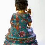 Seated Buddha, gilt face and hands, robes in cloisonné enamel.